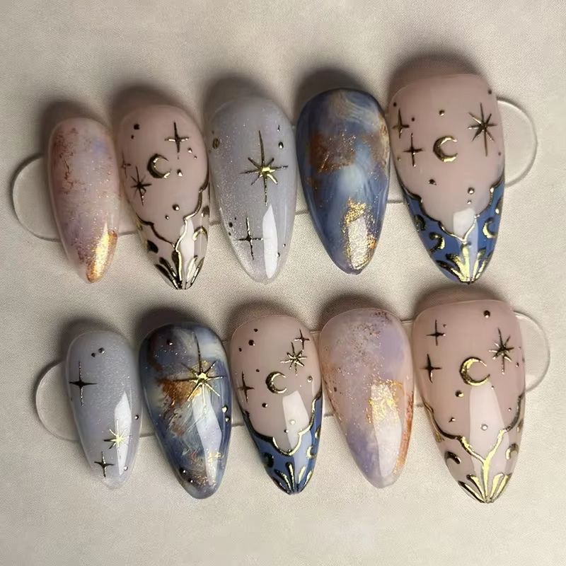 Nail Art Gliter - 24 шт., набор коротких миндальных ногтей,