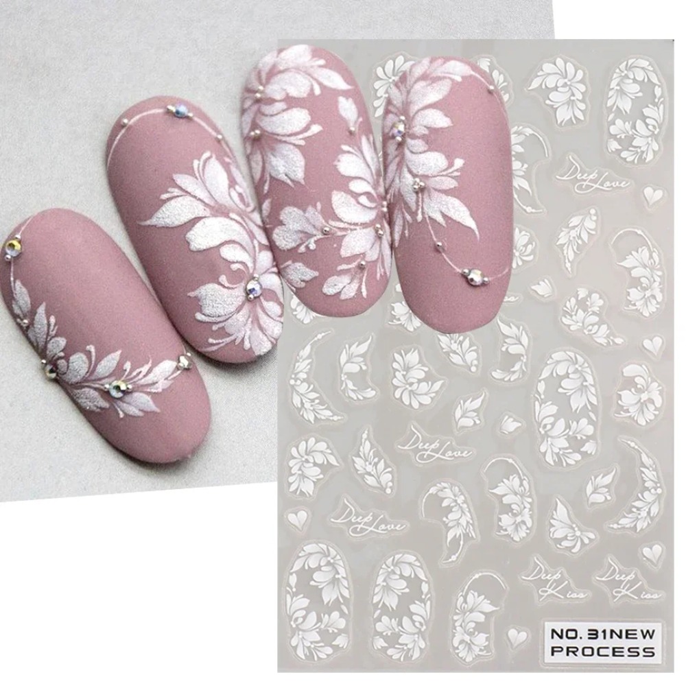 Nail Art Simple Elegant - Белый кружевной цветок, наклейка для дизайна