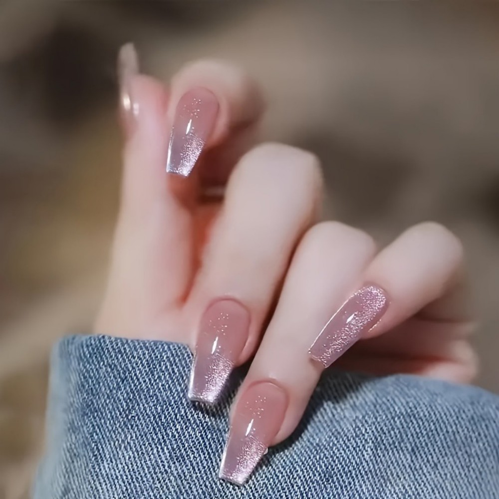 Nail Art Gliter - 24 шт. блестящих розовых накладных ногтей